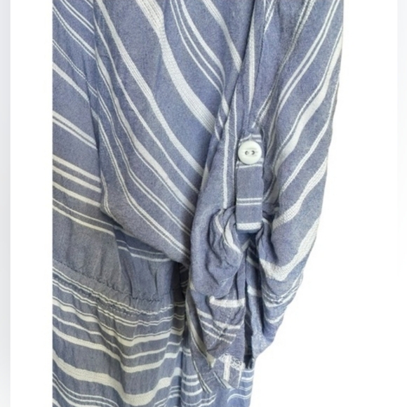 Dotti Tassel Tunic Striped Cover Up Blue White Crocheted Lace Trim Drawstring 1X - Picture 9 of 13